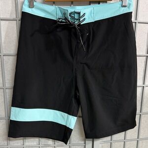 Joe Fresh Black Swim Board Shorts with Mint Trim, Small